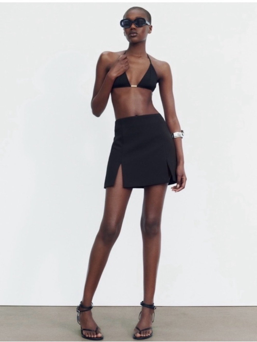 💗 Zara- NEW WITH TAGS- Satin Trim Tuxedo Black Mini Skirt/Skort- Size Small